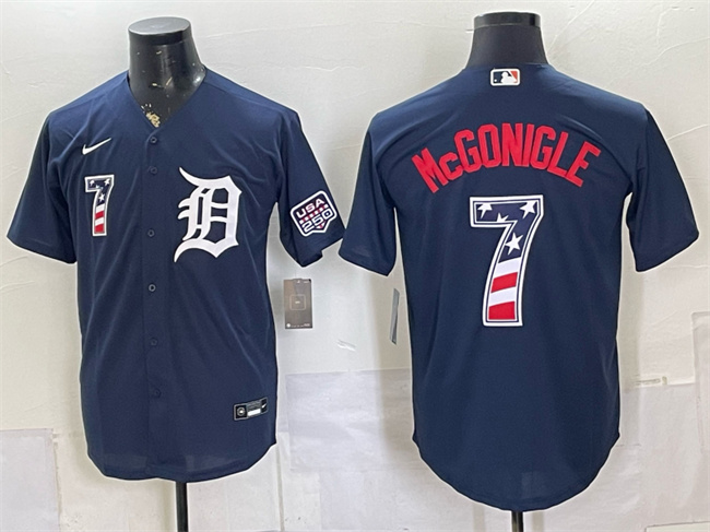 Men's Detroit Tigers #7 Kevin McGonigle Navy 2026 USA 250 Fourth of July Stitched Baseball Jersey